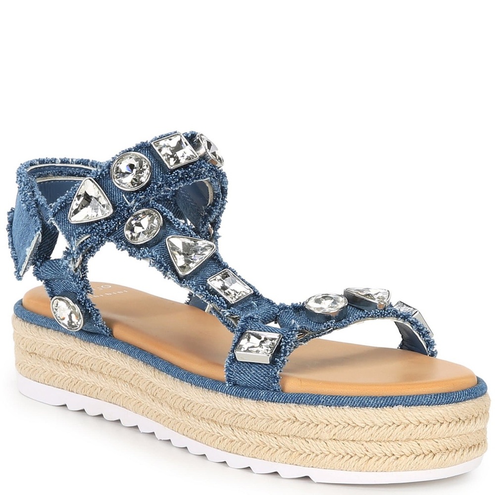 Gianni Bini × DANNIJO Gia Denim Jewel Embellished Espadrille Platform Sandals